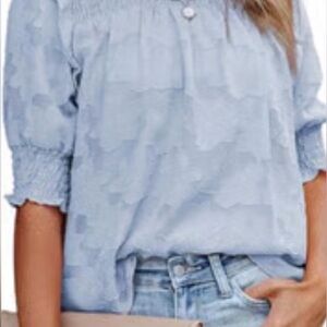 Umgee Sky Blue Smocked Blouse NWT